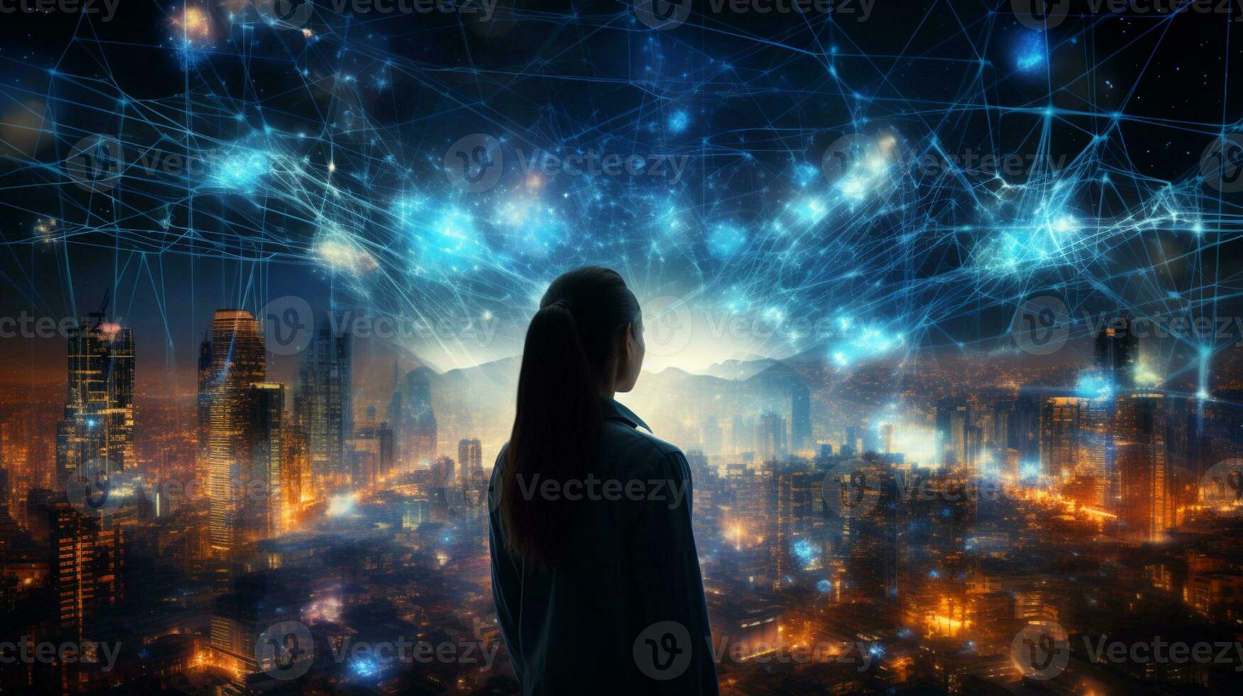 Global networking connection, Metaverse Technology, digital communication data exchanges, AI Generative photo