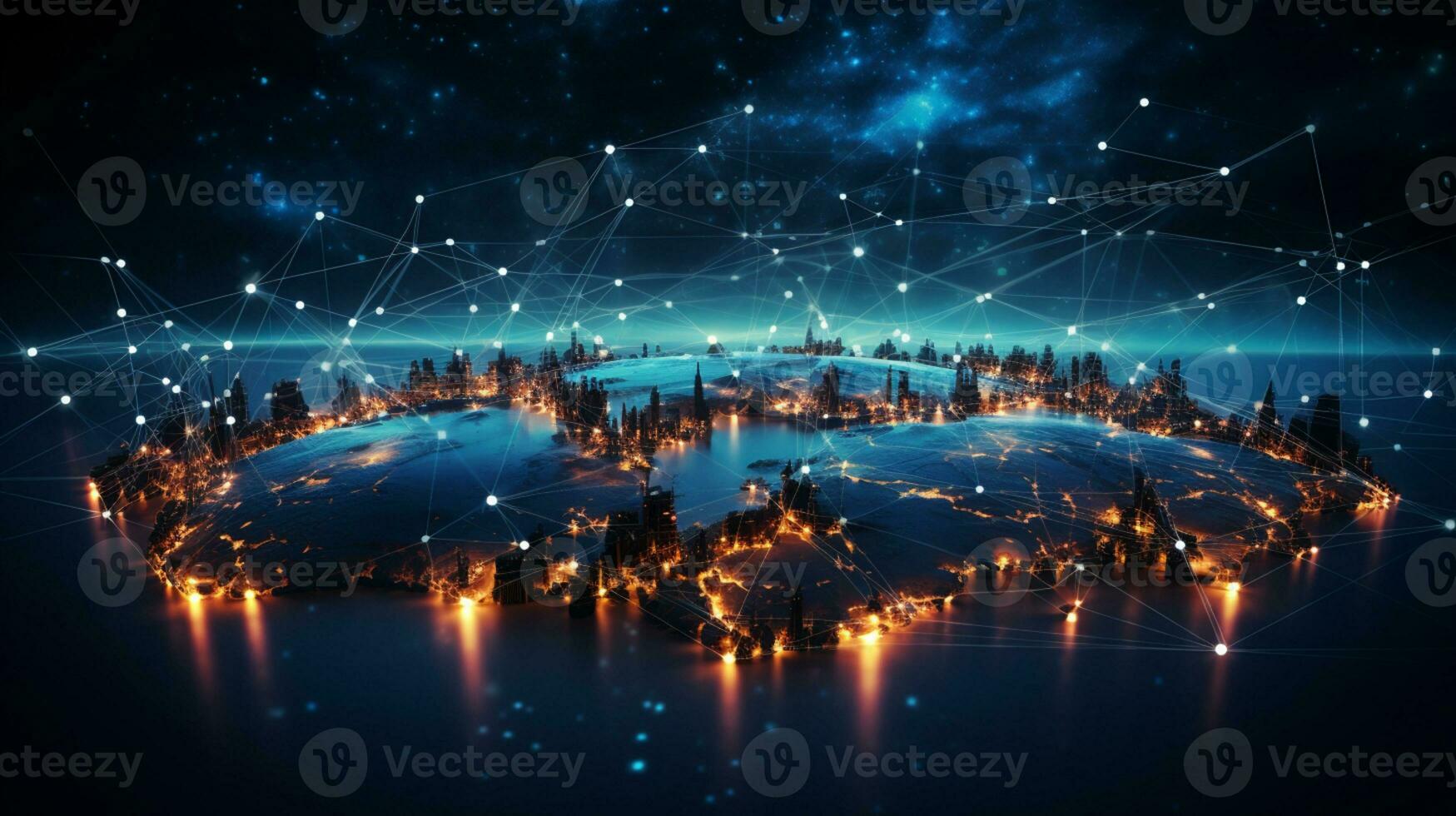 Global networking connection, Metaverse Technology, digital communication data exchanges, AI Generative photo