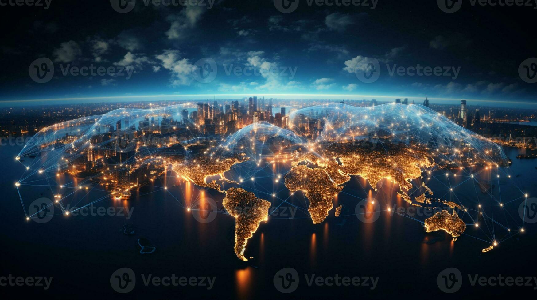 Global networking connection, Metaverse Technology, digital communication data exchanges, AI Generative photo