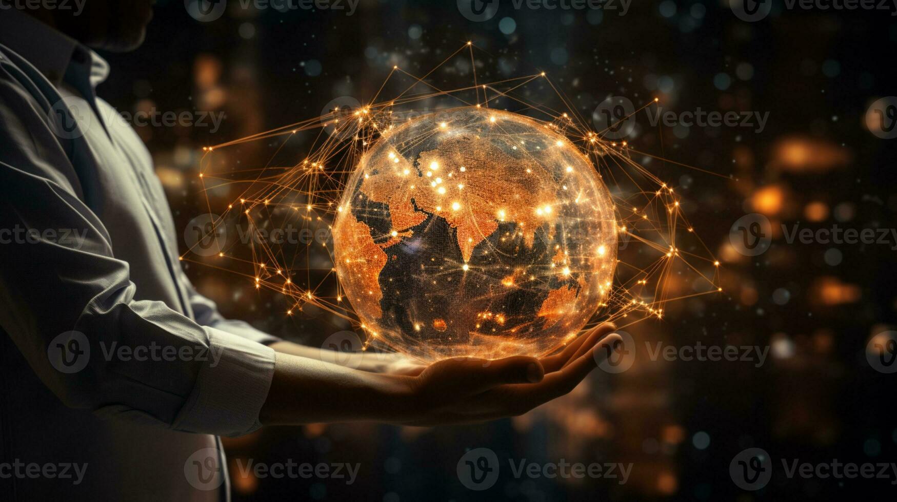 Global networking connection, Metaverse Technology, digital communication data exchanges, AI Generative photo