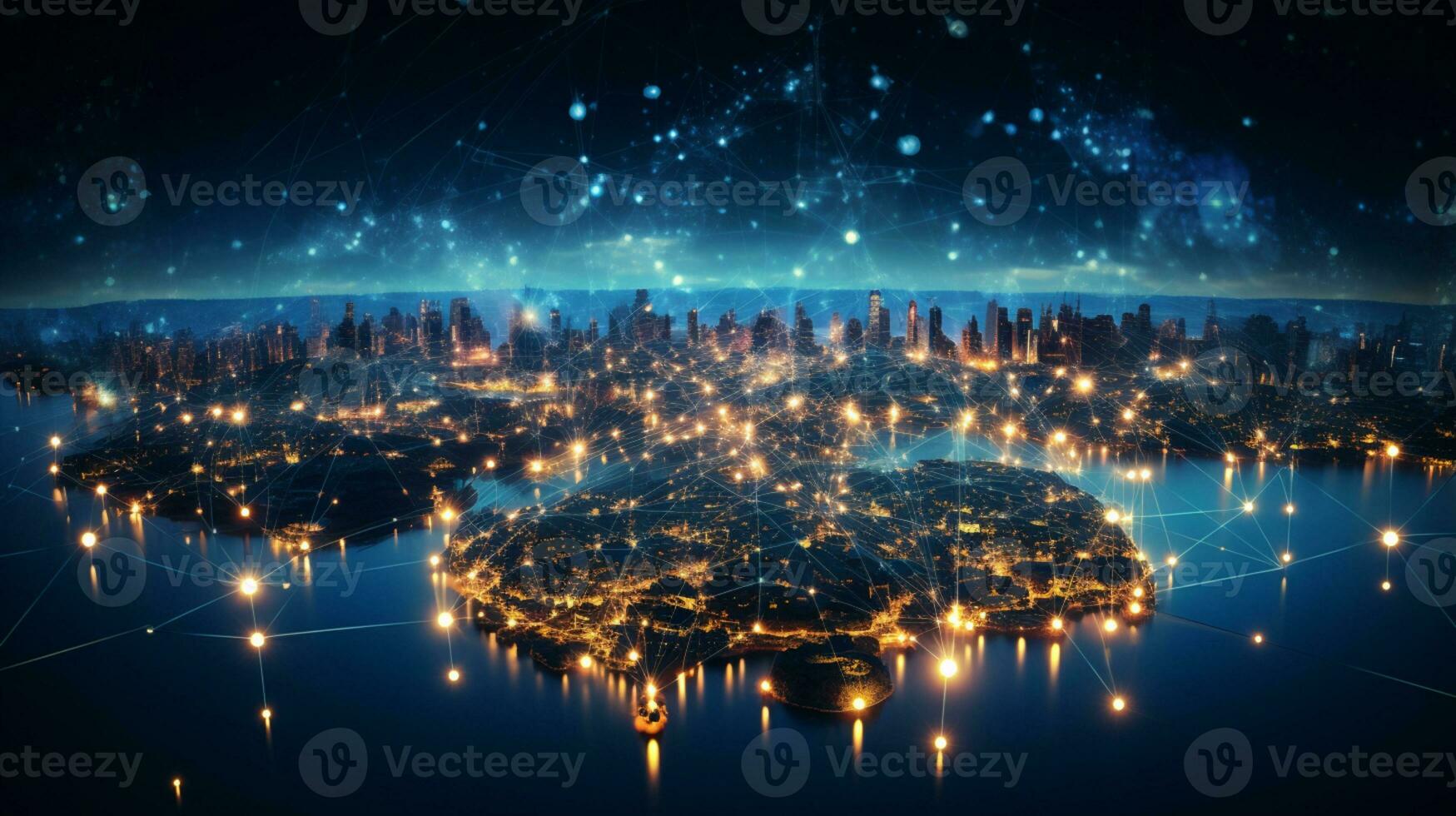 Global networking connection, Metaverse Technology, digital communication data exchanges, AI Generative photo