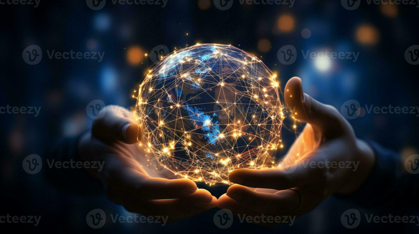 Global networking connection, Metaverse Technology, digital communication data exchanges, AI Generative photo