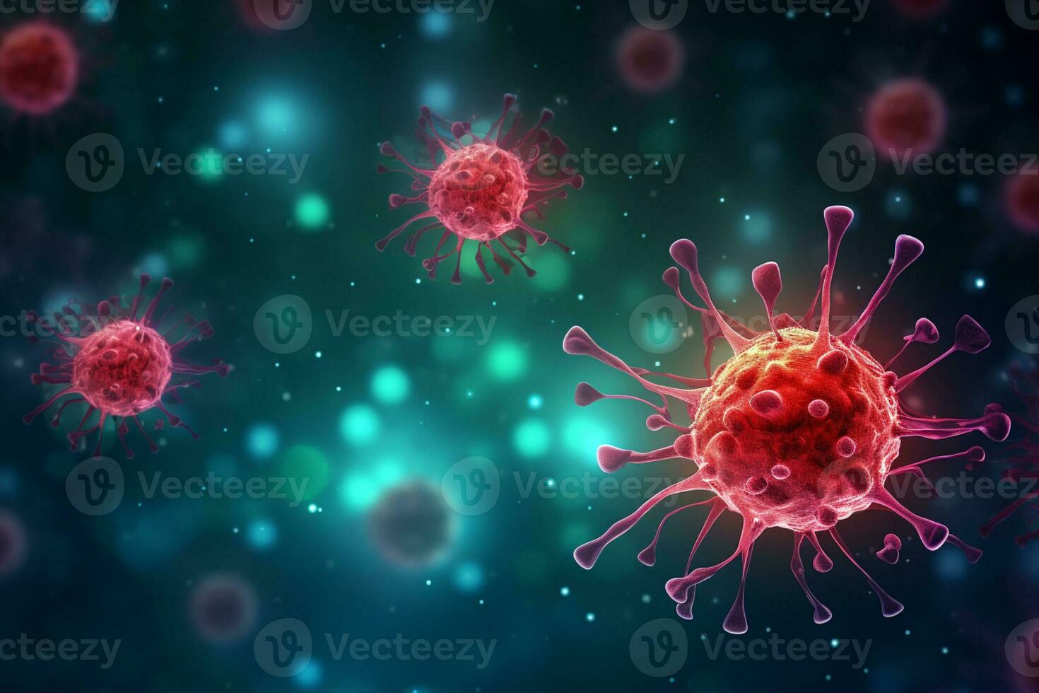 A group of cells that float on the surface of a background, cancer fighting 3d digital illustration, AI Generative photo