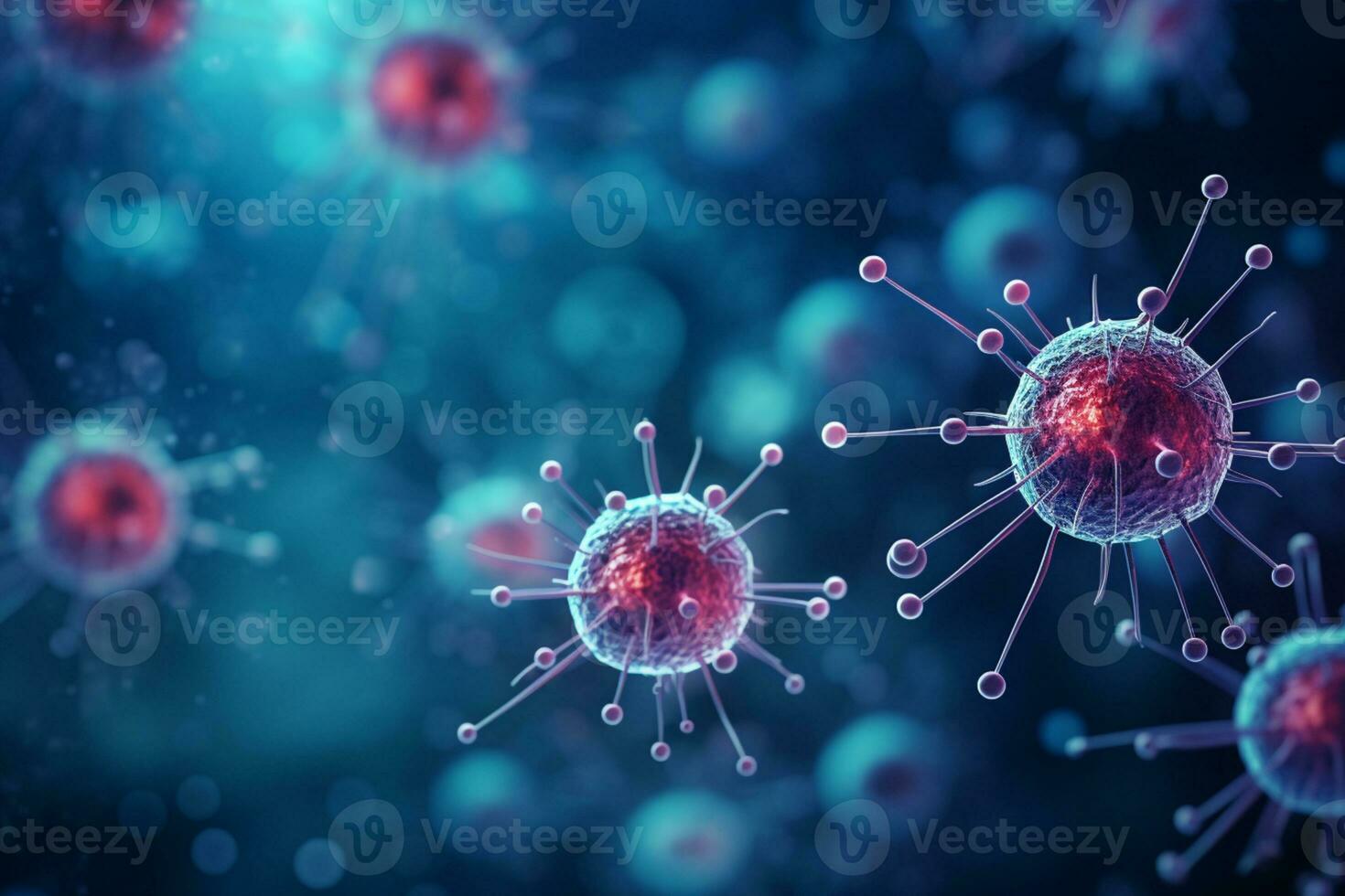 A group of cells that float on the surface of a background, cancer fighting 3d digital illustration, AI Generative photo