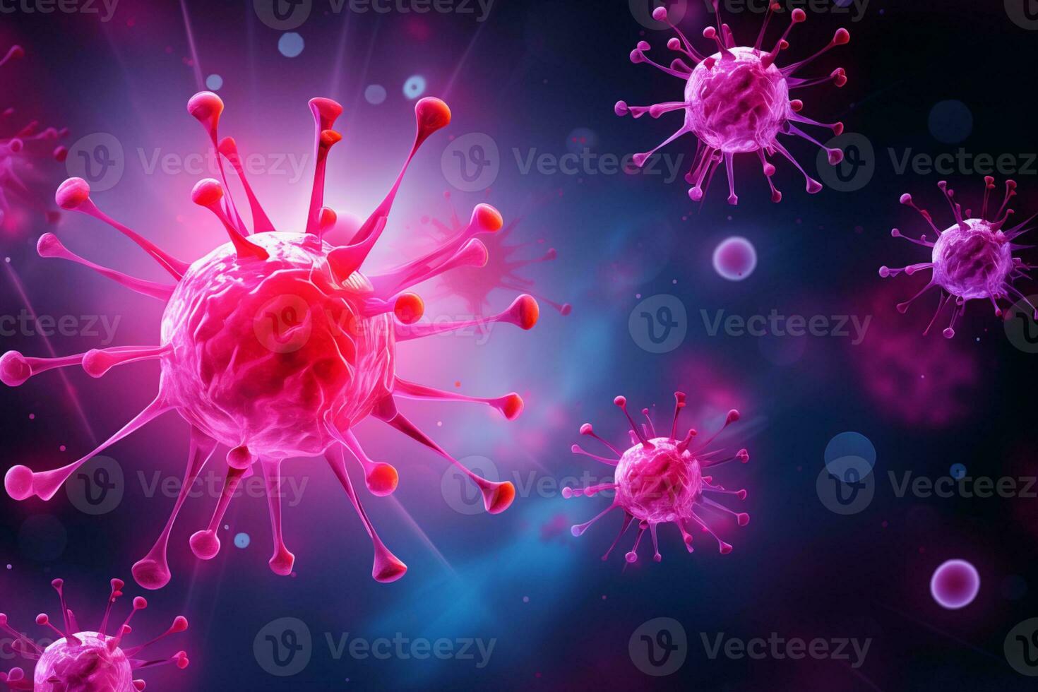 A group of cells that float on the surface of a background, cancer fighting 3d digital illustration, AI Generative photo
