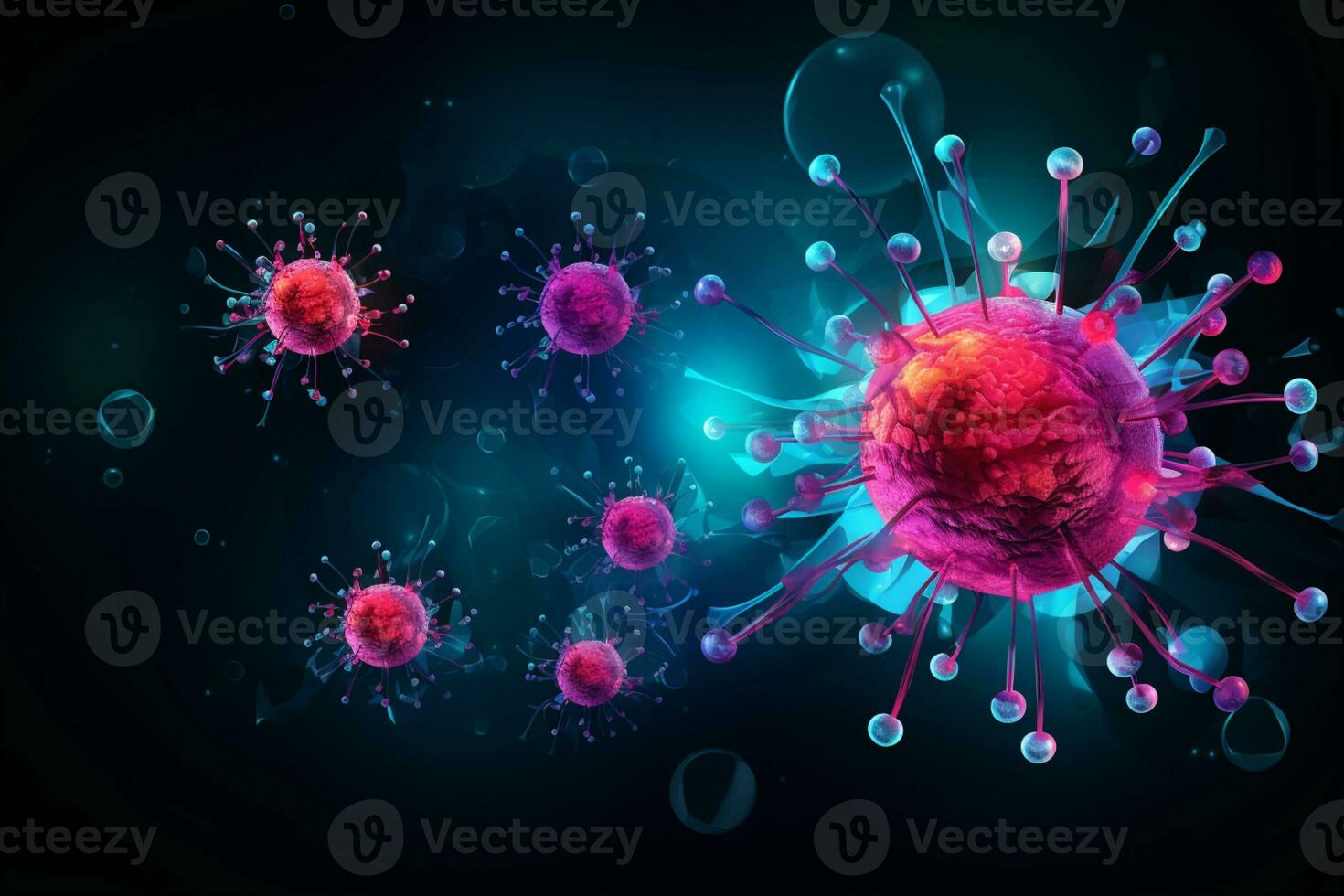 A group of cells that float on the surface of a background, cancer fighting 3d digital illustration, AI Generative photo