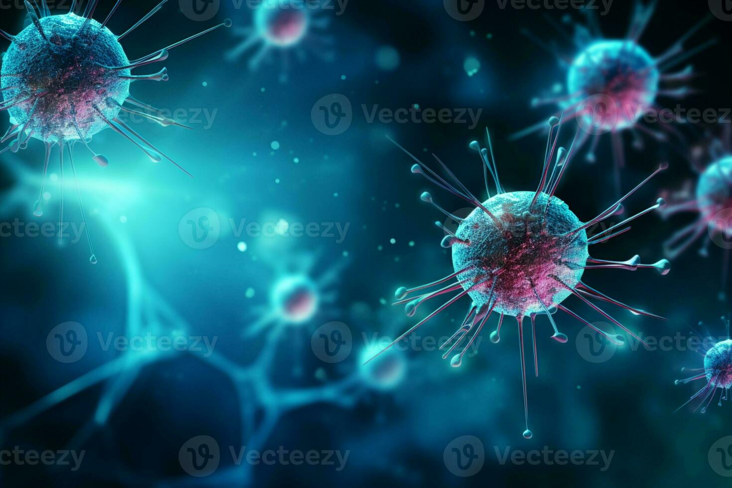 A group of cells that float on the surface of a background, cancer fighting 3d digital illustration, AI Generative photo