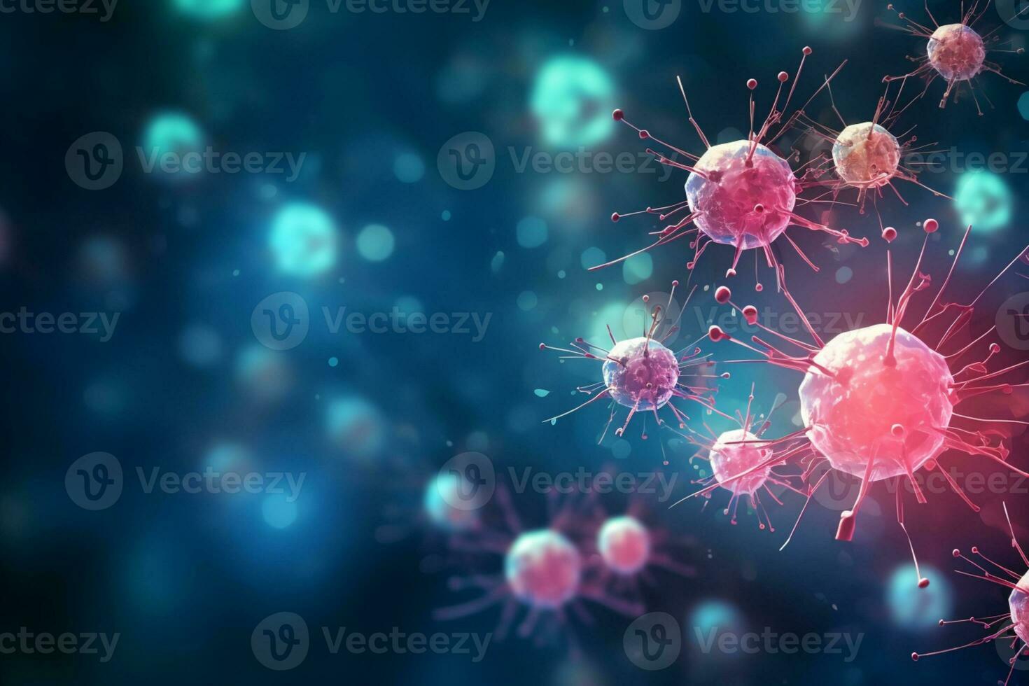 A group of cells that float on the surface of a background, cancer fighting 3d digital illustration, AI Generative photo
