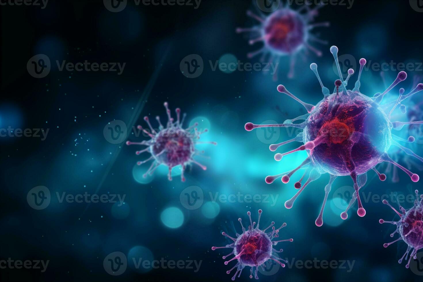 A group of cells that float on the surface of a background, cancer fighting 3d digital illustration, AI Generative photo