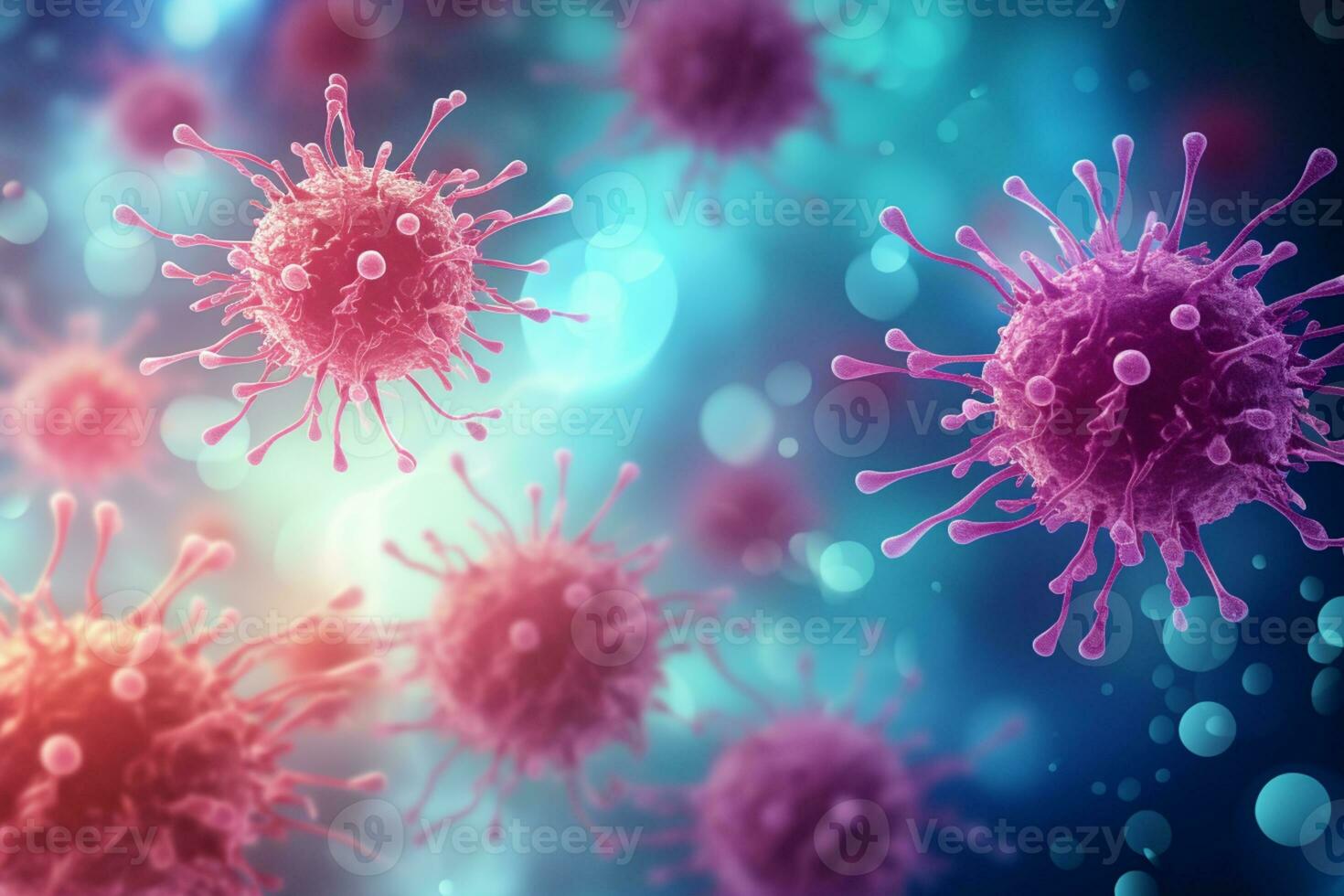 A group of cells that float on the surface of a background, cancer fighting 3d digital illustration, AI Generative photo