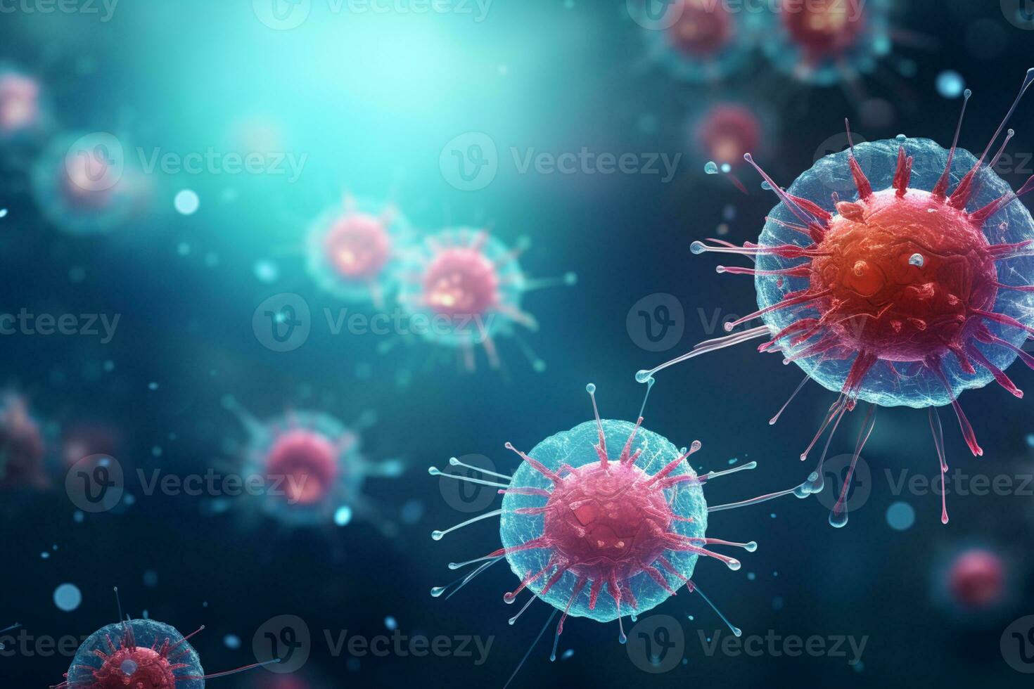 A group of cells that float on the surface of a background, cancer fighting 3d digital illustration, AI Generative photo