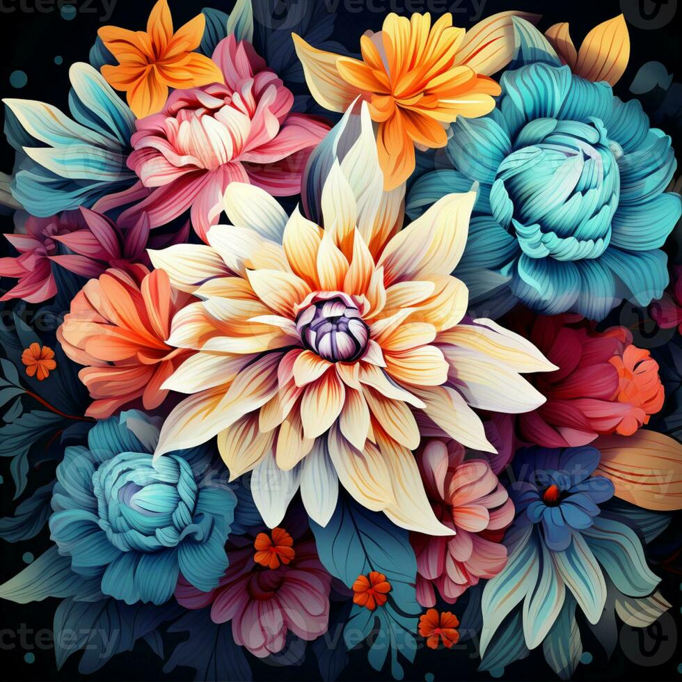 Abstract background colorful flower pattern, detailed shading, AI Generative photo