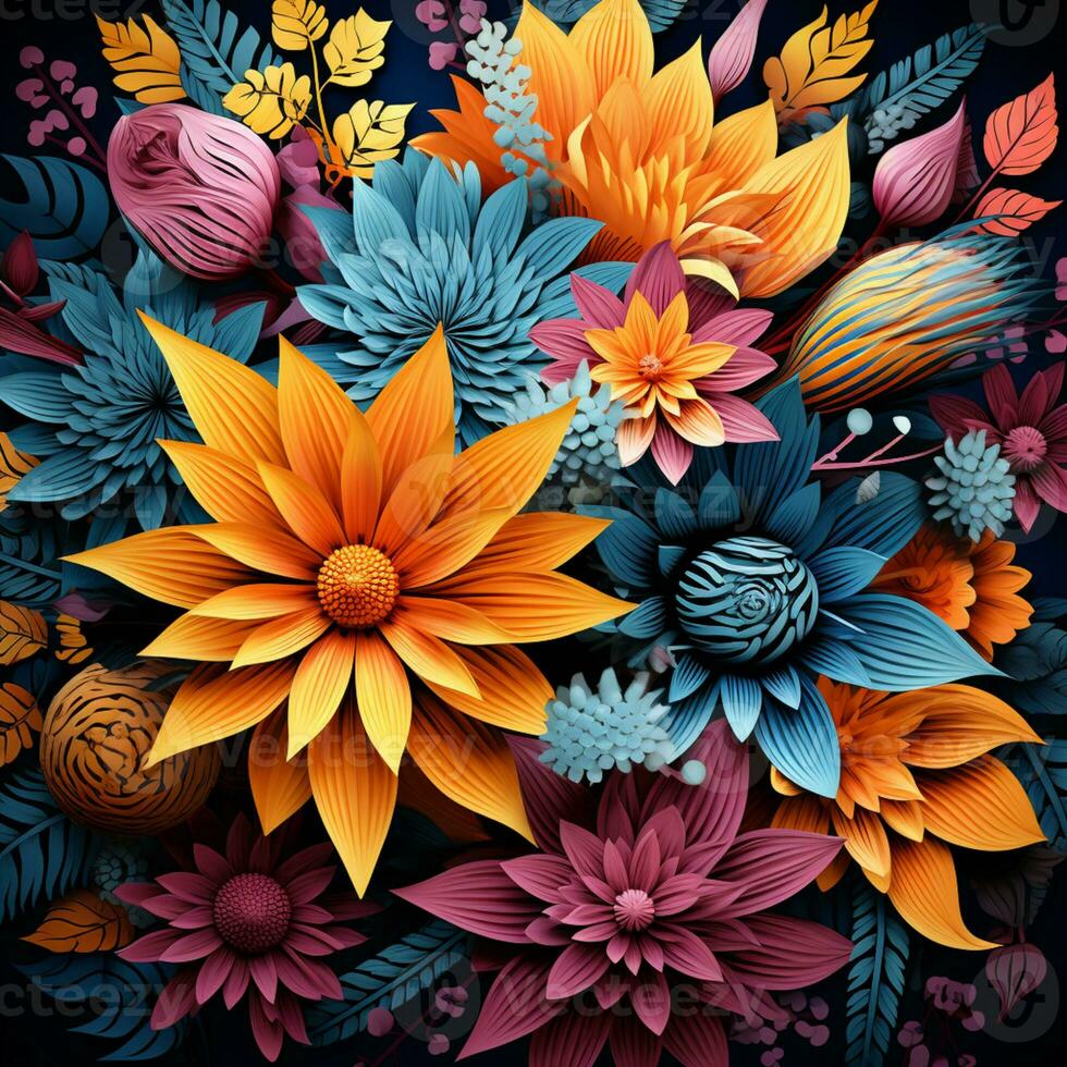 Abstract background colorful flower pattern, detailed shading, AI Generative photo