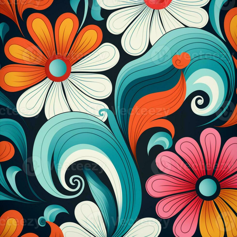 Abstract background colorful flower pattern, detailed shading, AI Generative photo