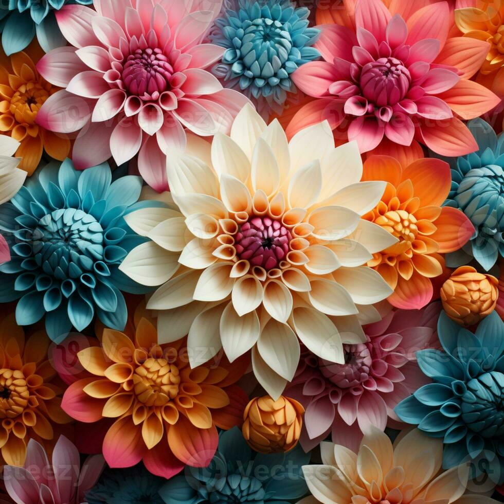 Abstract background colorful flower pattern, detailed shading, AI Generative photo