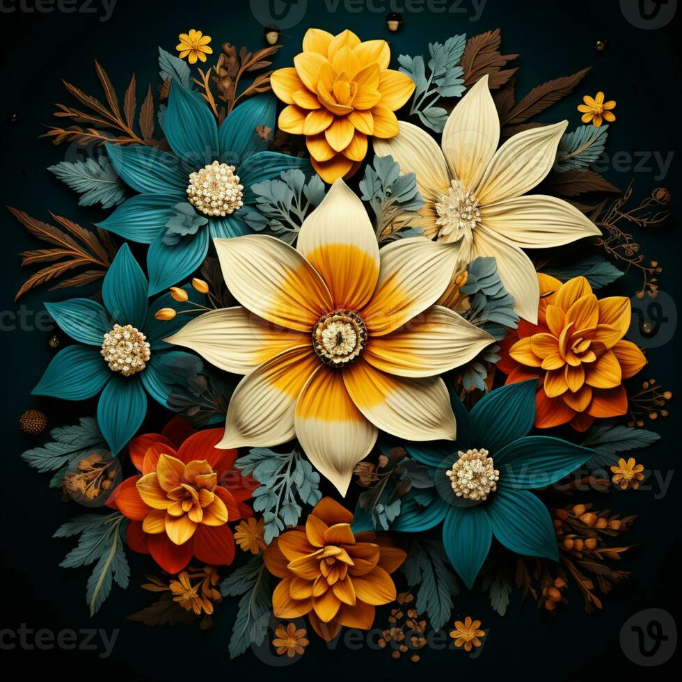 Abstract background colorful flower pattern, detailed shading, AI Generative photo