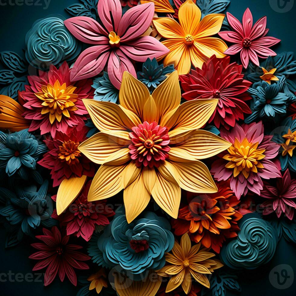 Abstract background colorful flower pattern, detailed shading, AI Generative photo