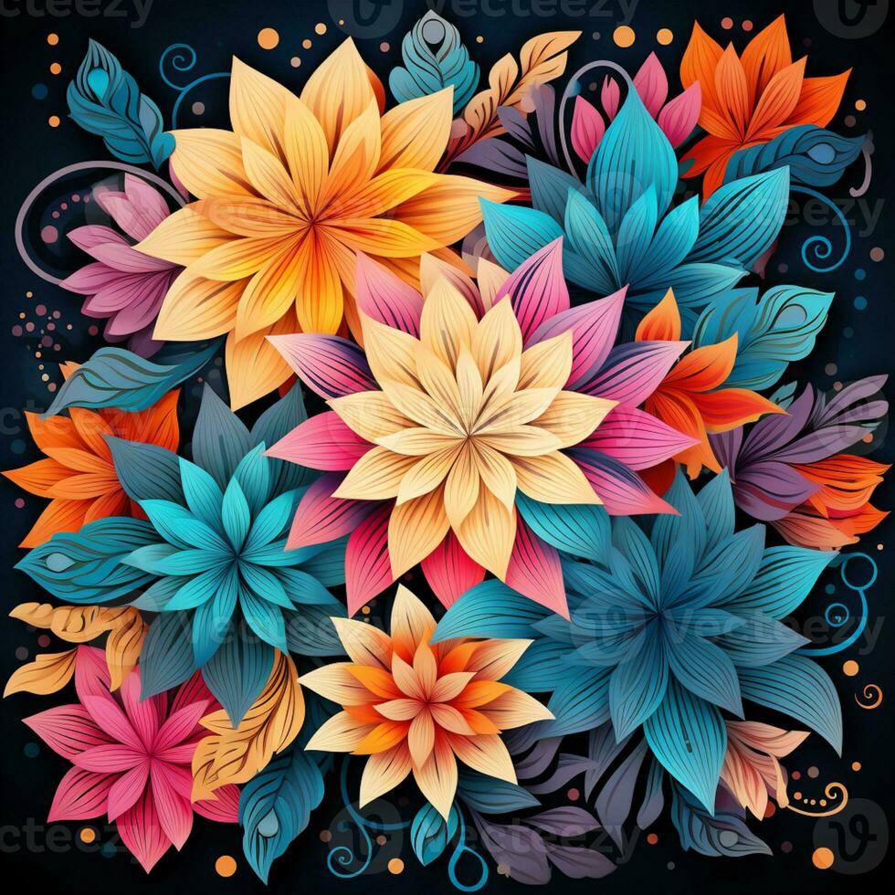 Abstract background colorful flower pattern, detailed shading, AI Generative photo