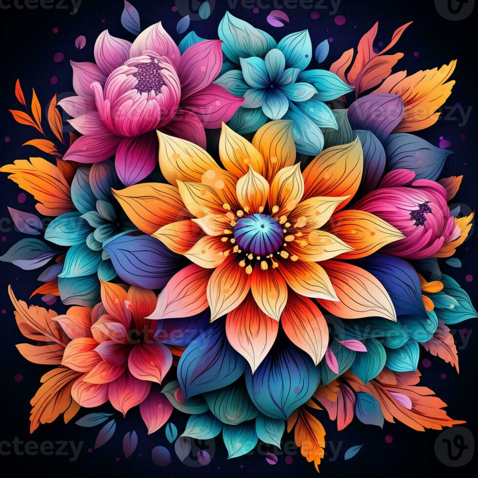 Abstract background colorful flower pattern, detailed shading, AI Generative photo