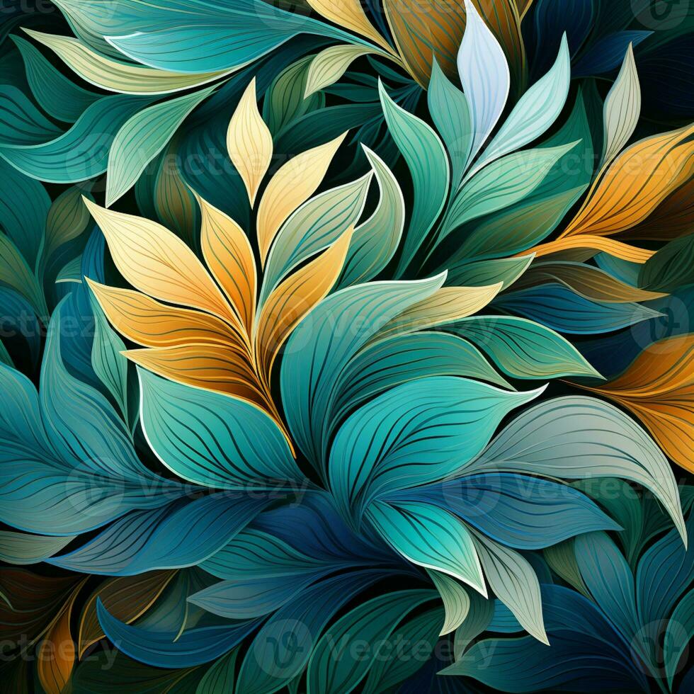 Abstract background colorful leaf pattern, detailed shading, AI Generative photo