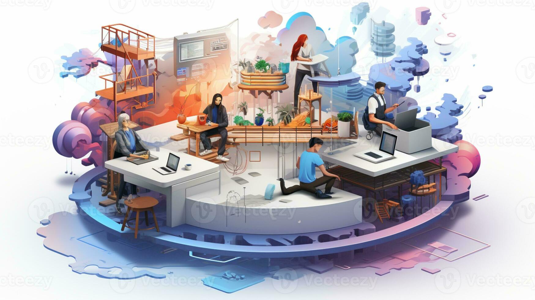 Business people working, connected to corporate network, AI Generative photo