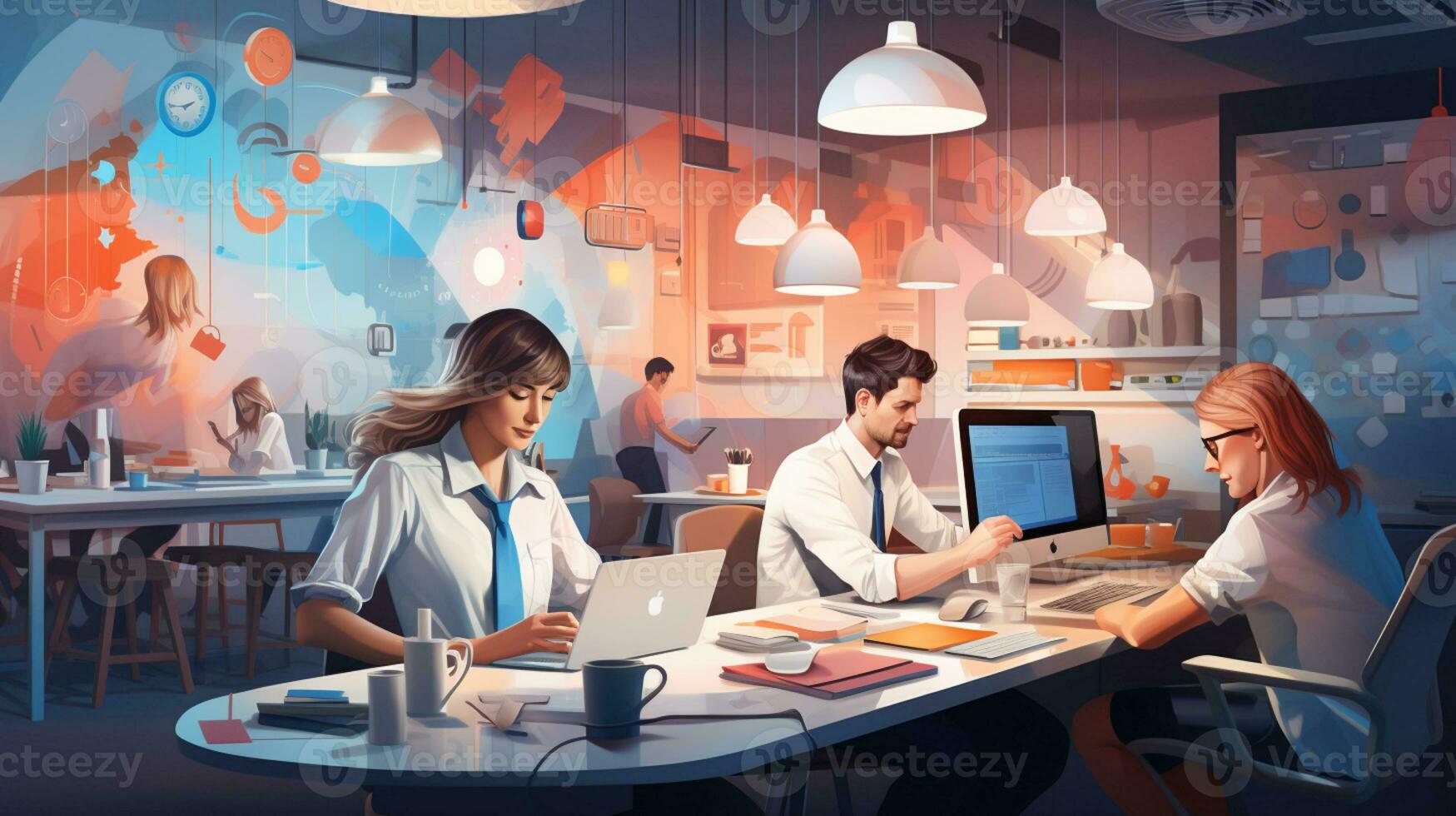 Business people working, connected to corporate network, AI Generative photo