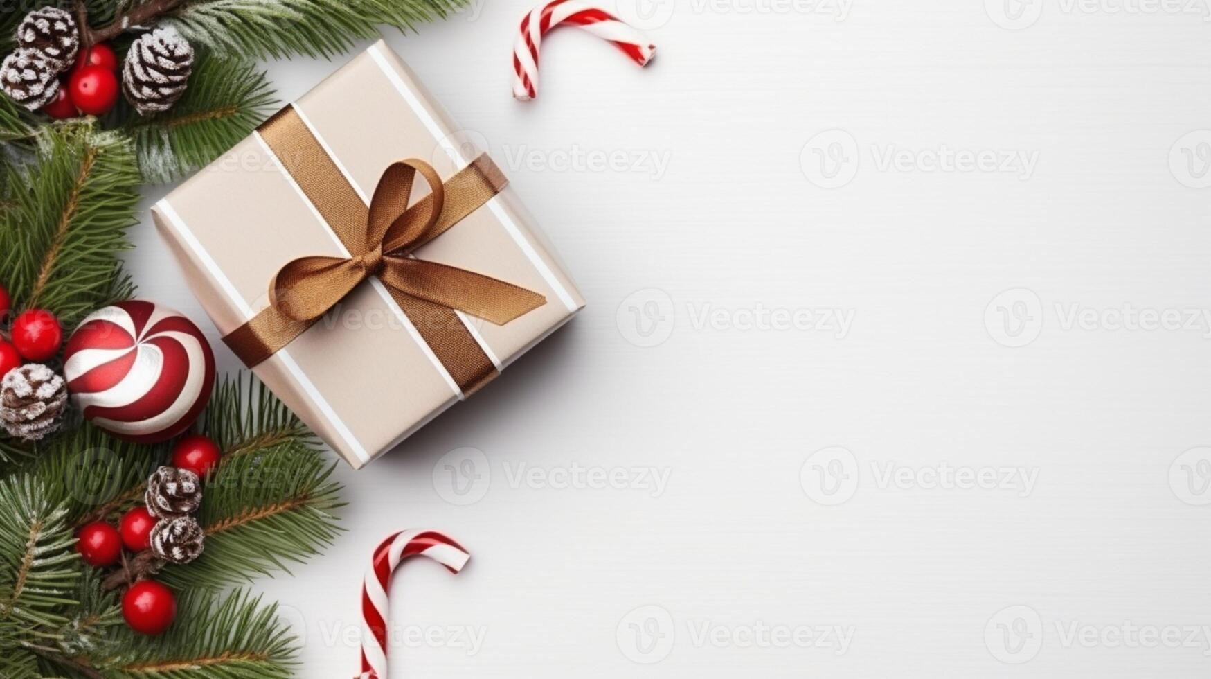 Christmas wrapping present, gift box with ribbon, copy space, AI Generative photo