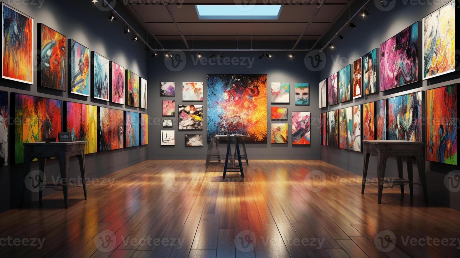 Art gallery photo exhibition in museum, AI Generative