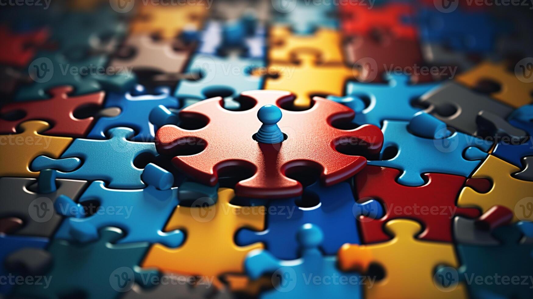 Jigsaw Puzzles, unity and teamwork, AI Generative photo