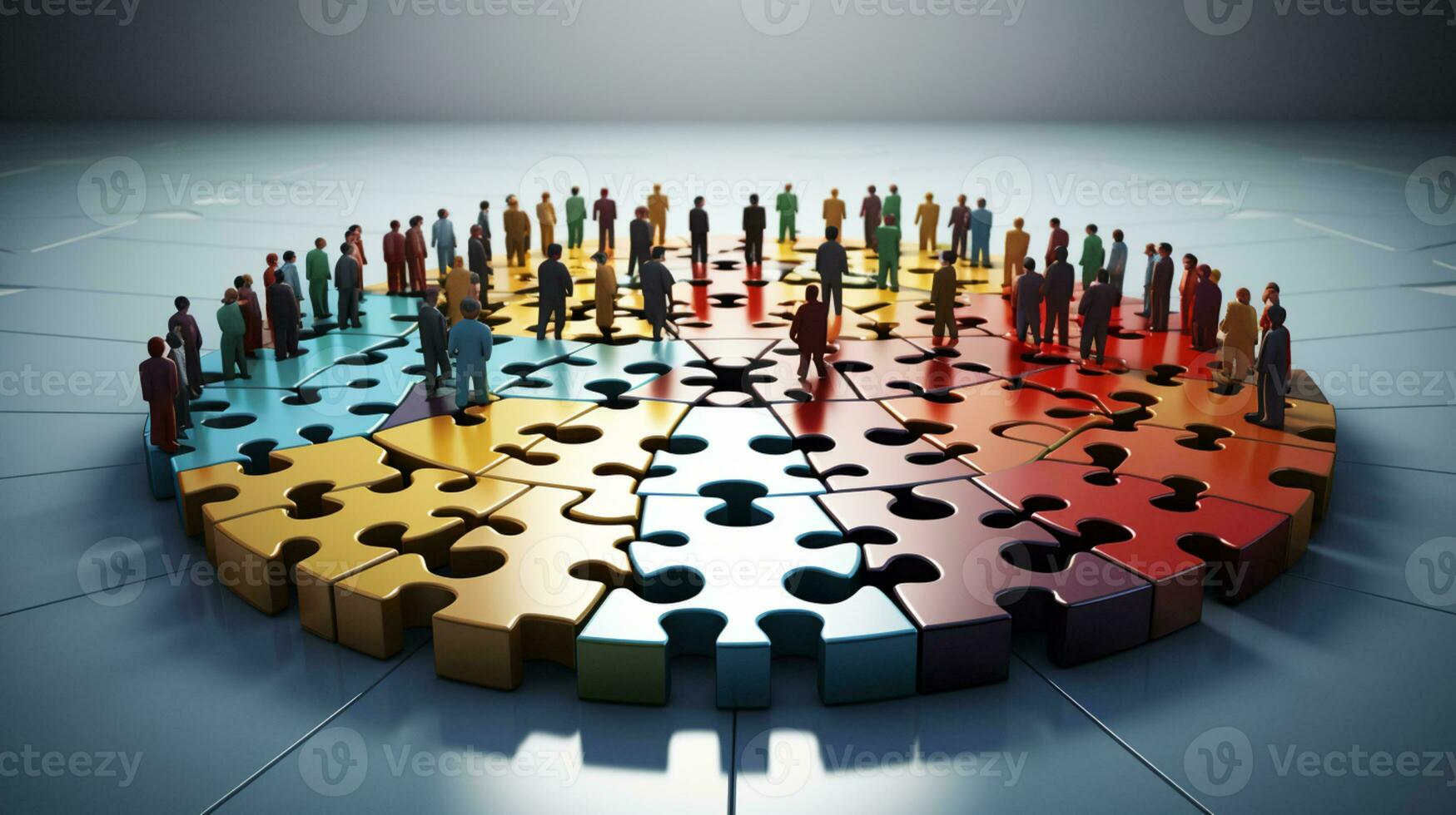 Business people working together, Jigsaw Puzzles represent businessmen work together to find solution, AI Generative photo