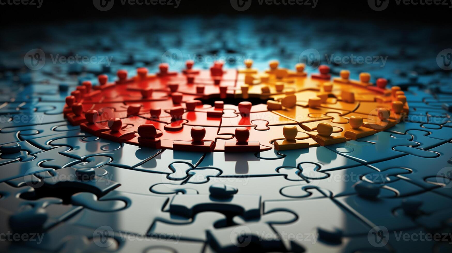 Jigsaw Puzzles, unity and teamwork, AI Generative photo