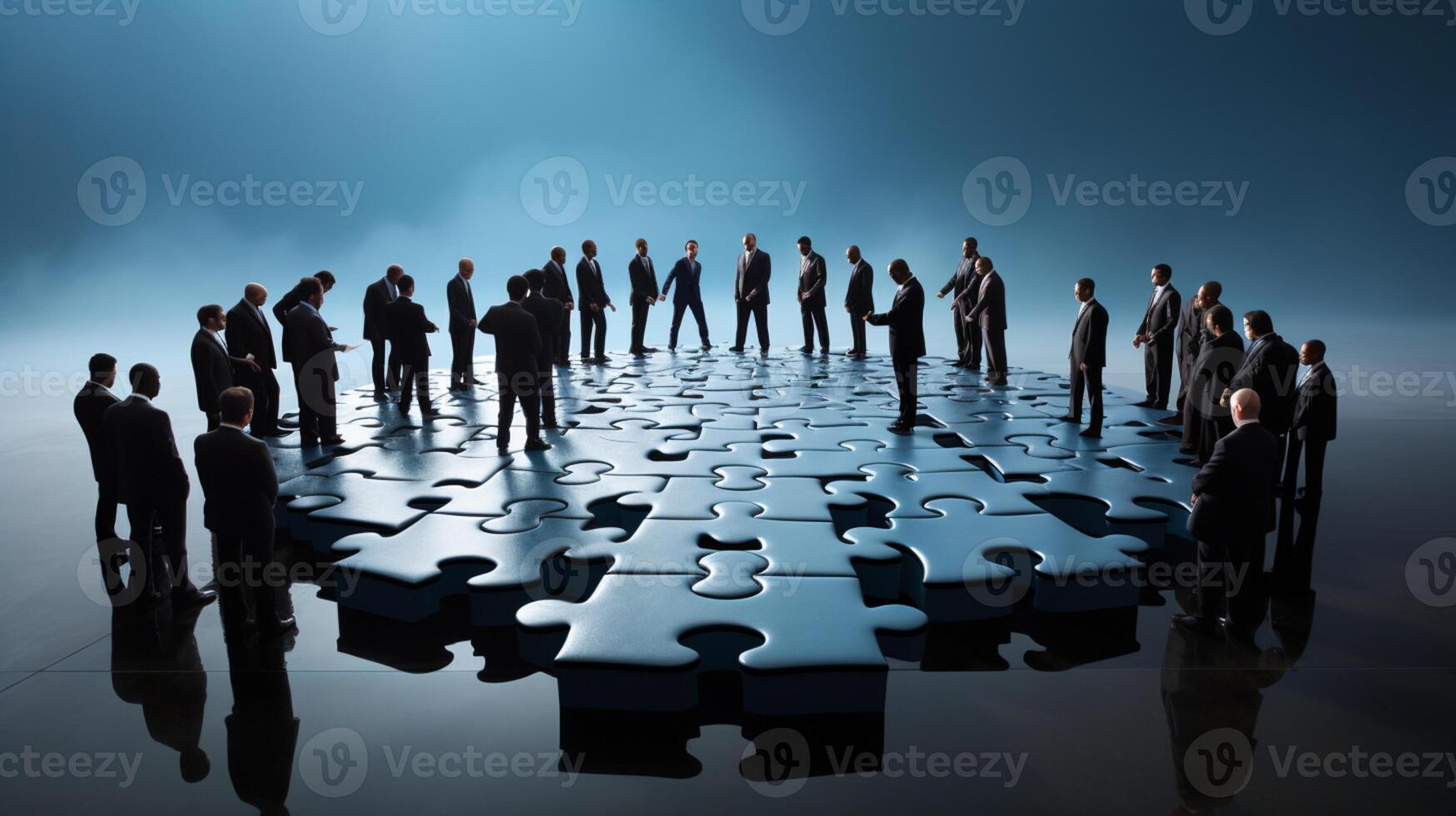 Business people working together, Jigsaw Puzzles represent businessmen work together to find solution, AI Generative photo