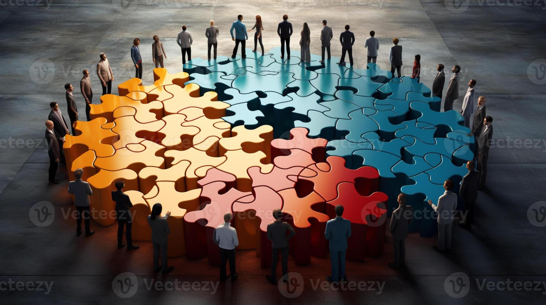 Business people working together, Jigsaw Puzzles represent businessmen work together to find solution, AI Generative photo