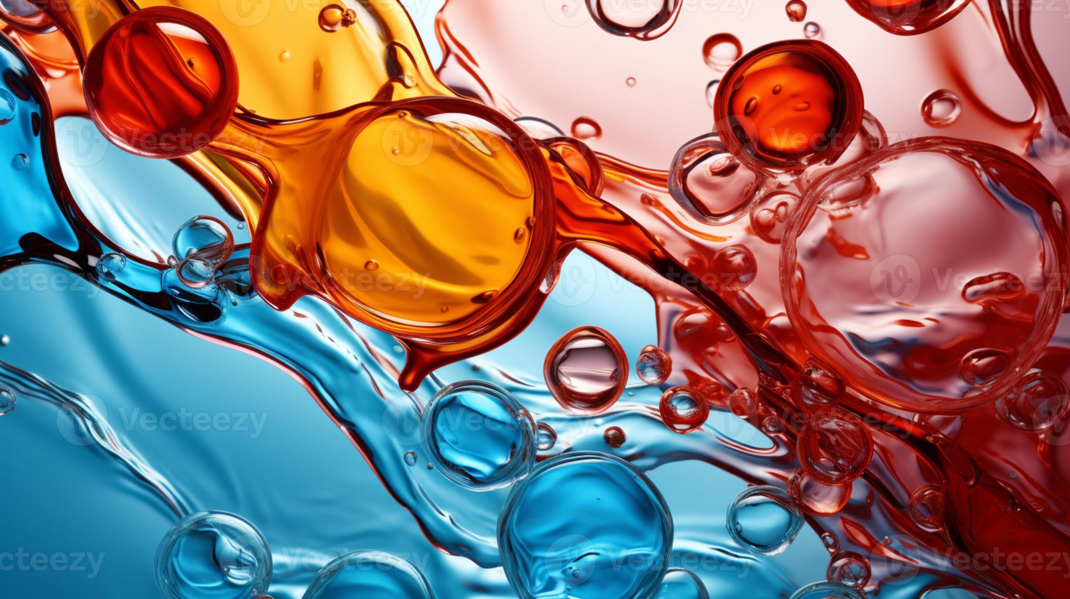 Abstract colorful soft drink bubble, splash effect, AI Generative