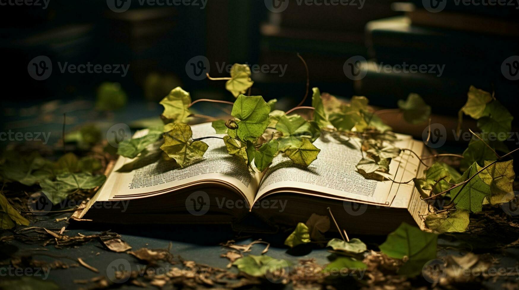 Wildflowers on an open book knowledge concept, AI Generative photo