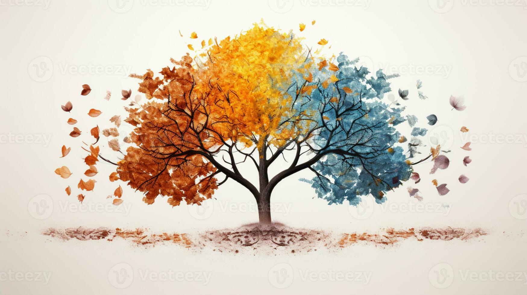 Season change on tree, represent change time through year, AI Generative photo