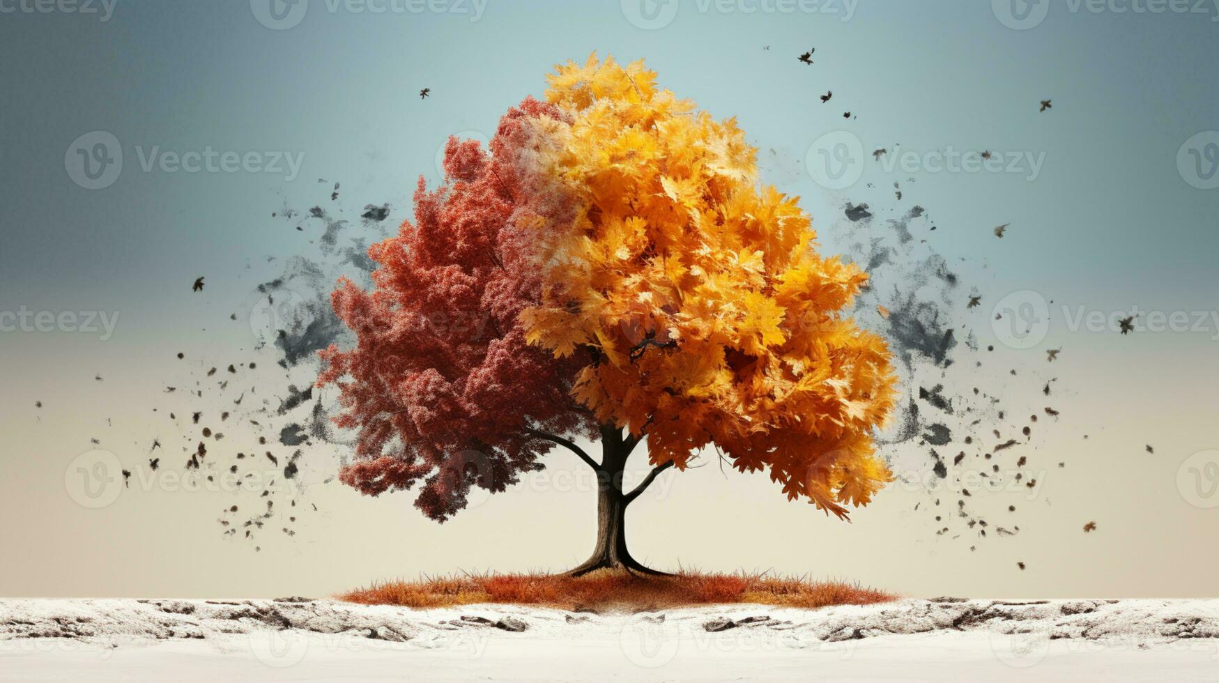 Season change on tree, represent change time through year, AI Generative photo