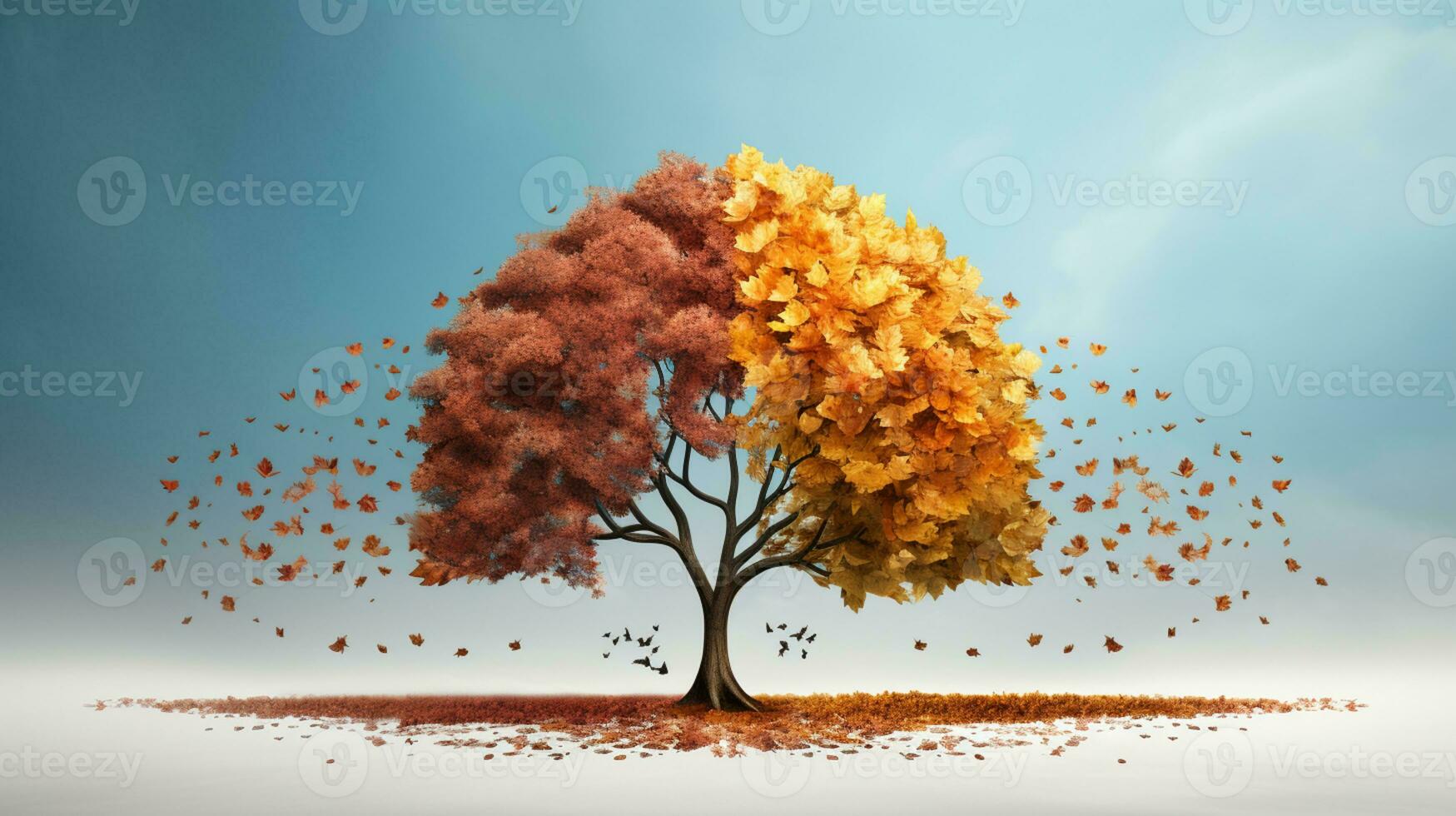 Season change on tree, represent change time through year, AI Generative photo