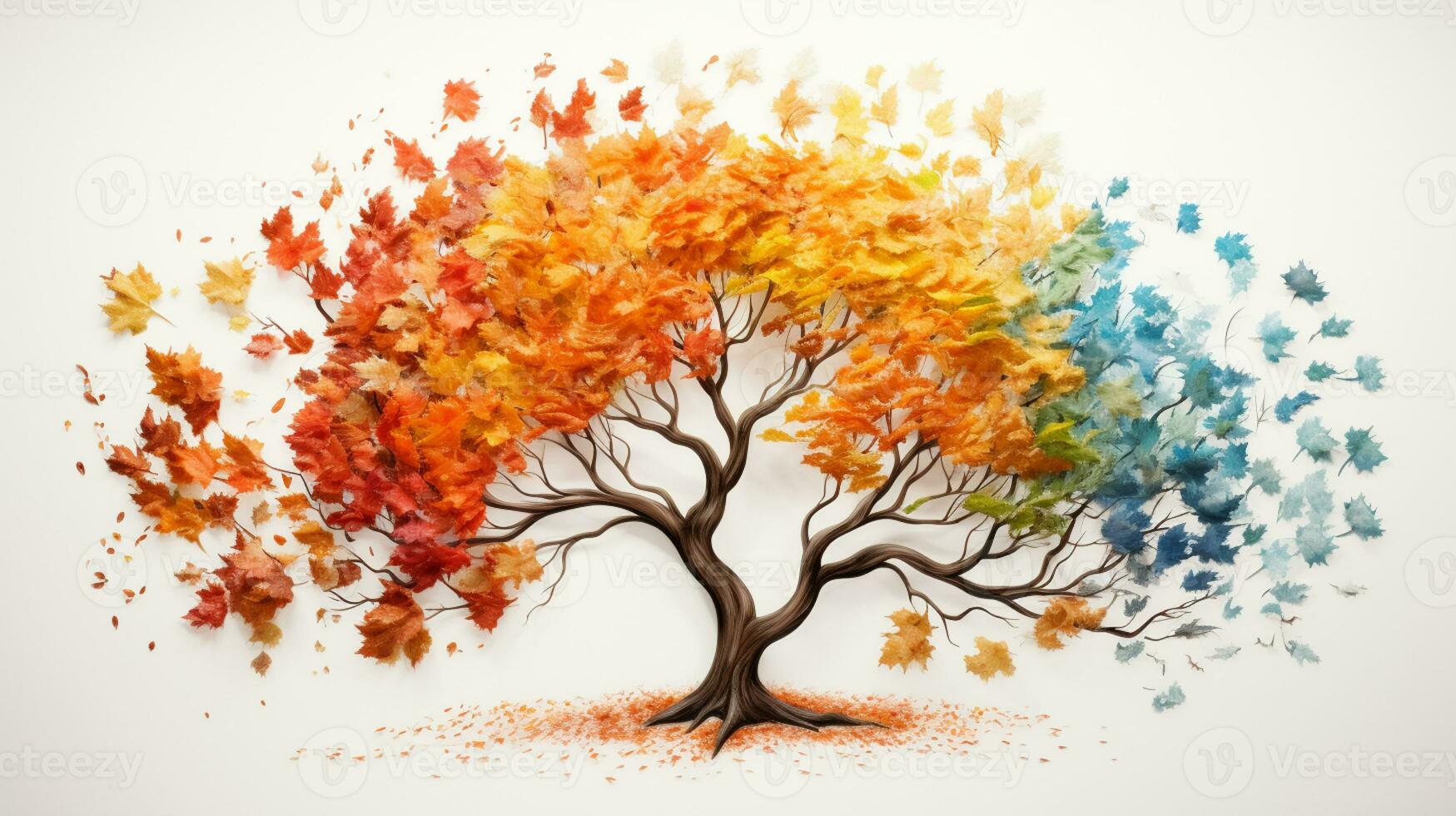 Season change on tree, represent change time through year, AI Generative photo