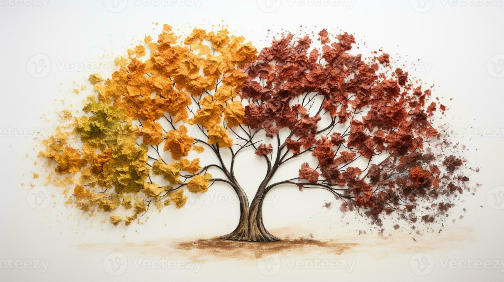 Season change on tree, represent change time through year, AI Generative photo