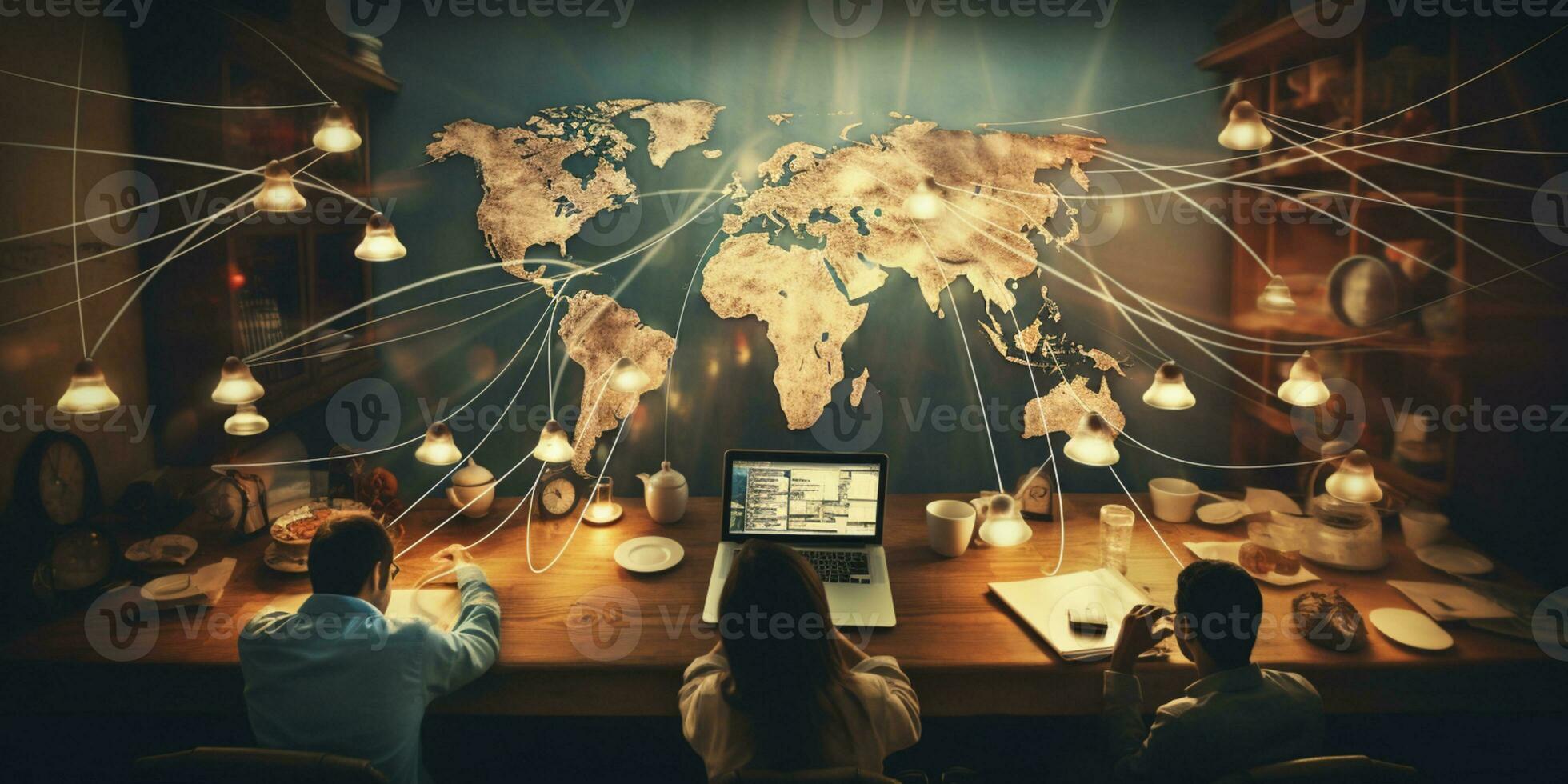 Global network connection, exchange business information, AI Generative photo