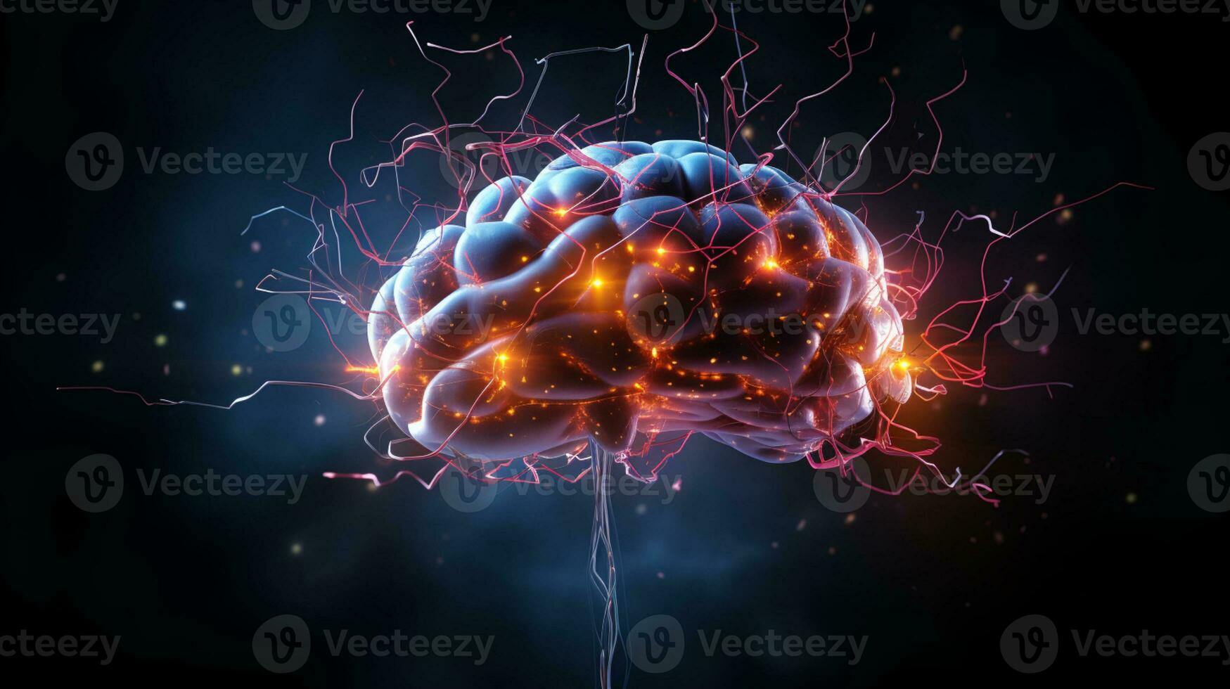 Human brain nervous system and glowing neurons, science concept, AI Generative photo