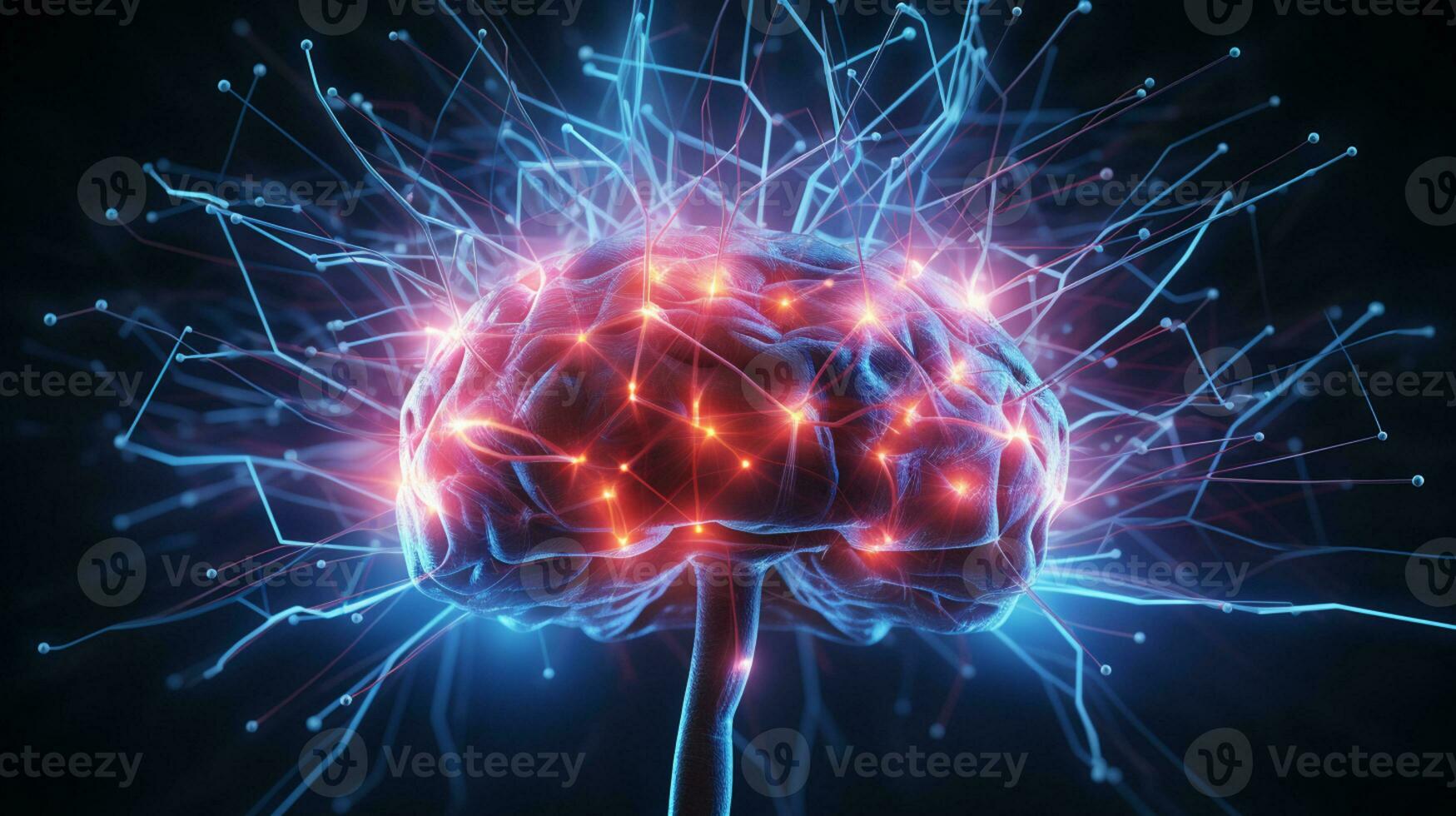 Human brain nervous system and glowing neurons, science concept, AI Generative photo