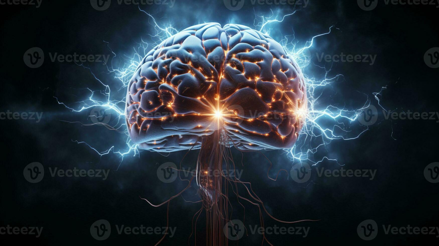 Human brain nervous system and glowing neurons, science concept, AI Generative photo