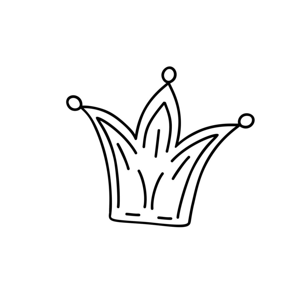 Crown simple hand drawn doodle accessory, outline element symbol of royal power vector illustration