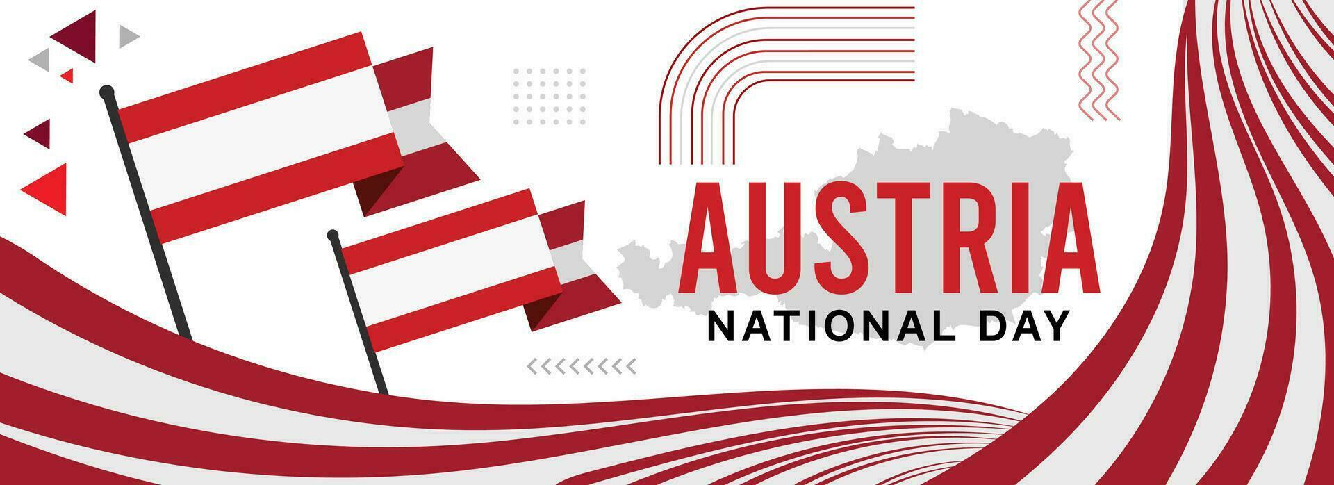 Card or banner for celebrating austria national day banner with map, flag colors theme background and geometric abstract retro modern white red design. vector