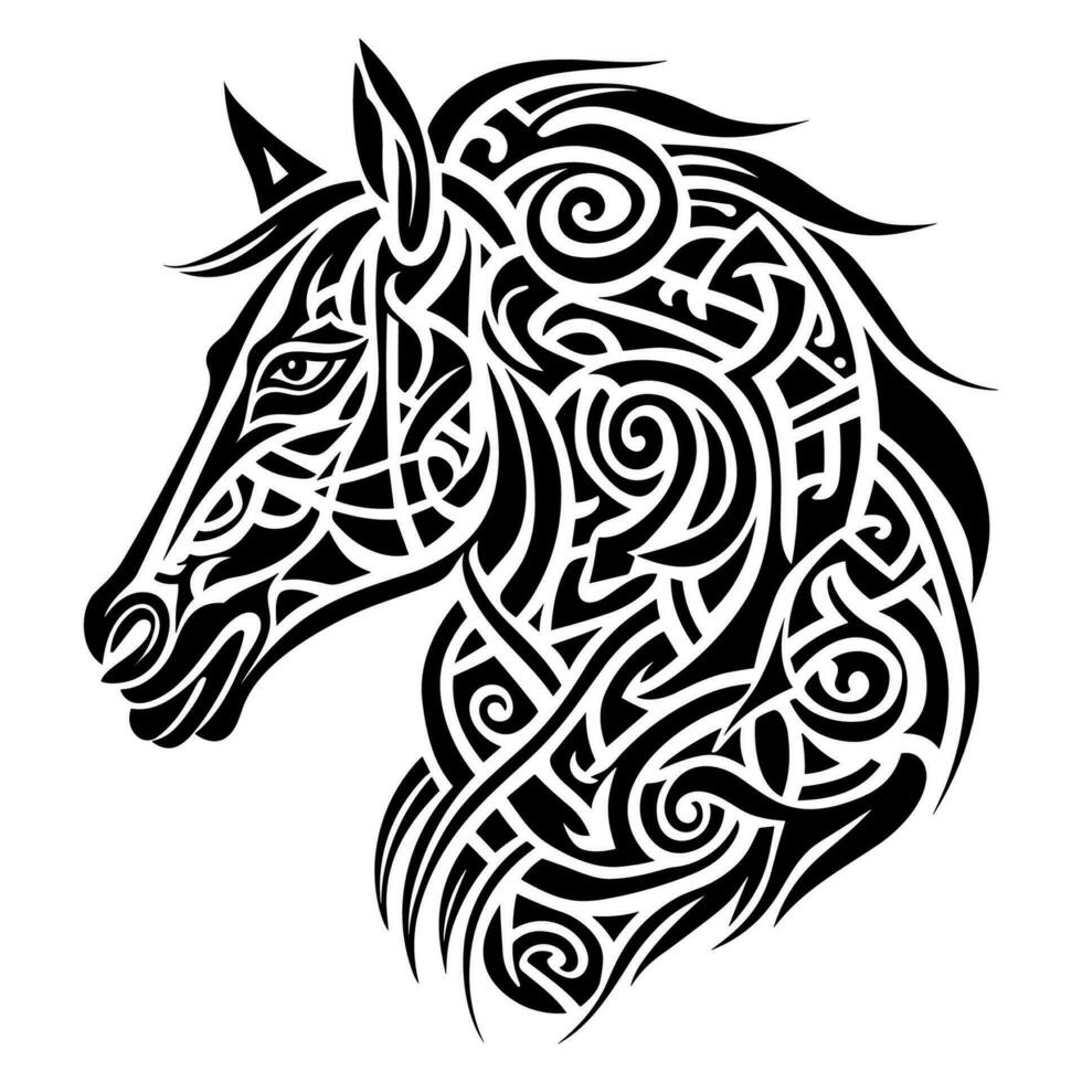 un caballo cabeza con un céltico diseño vector