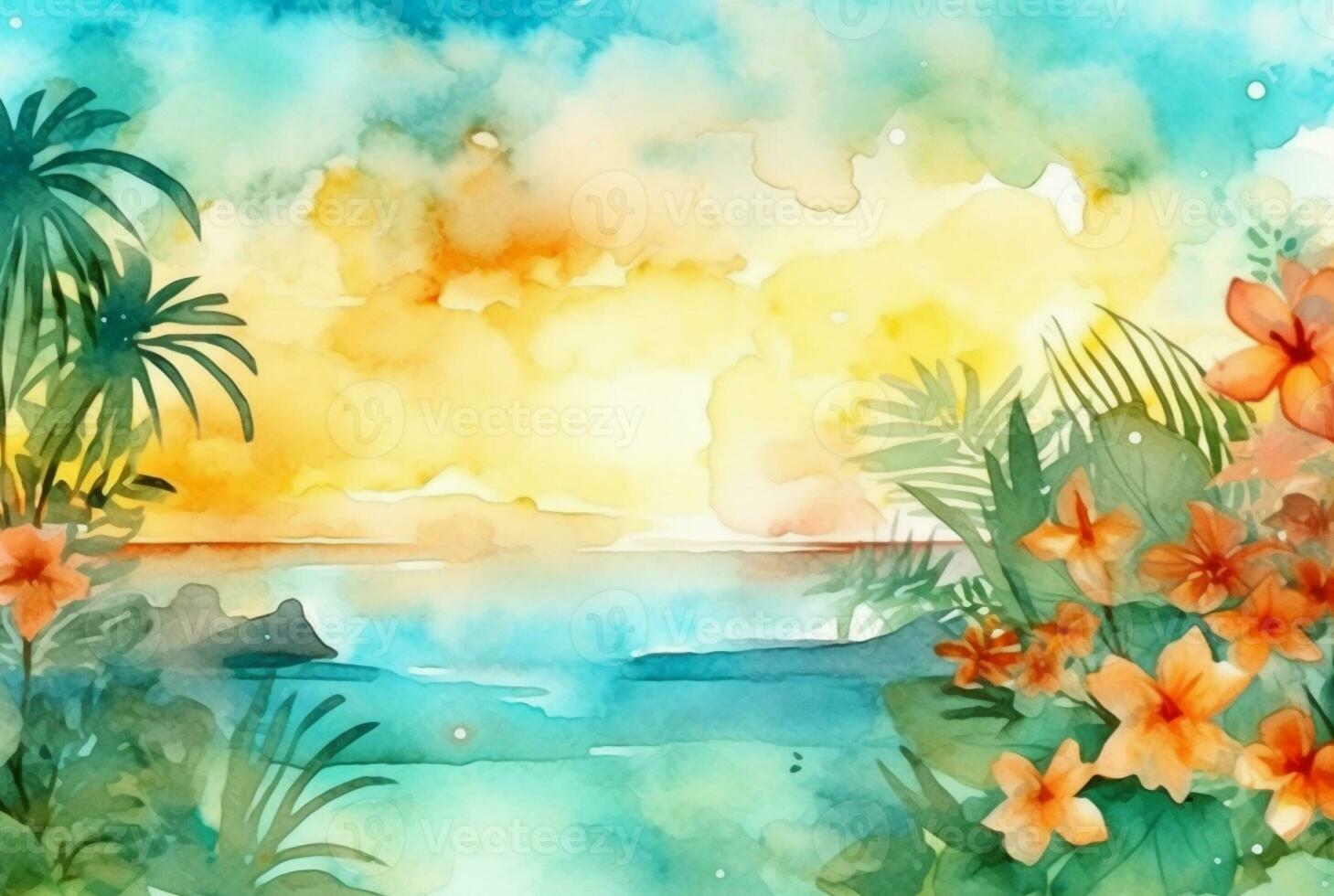 summer concept watercolor abstract background. generative ai photo