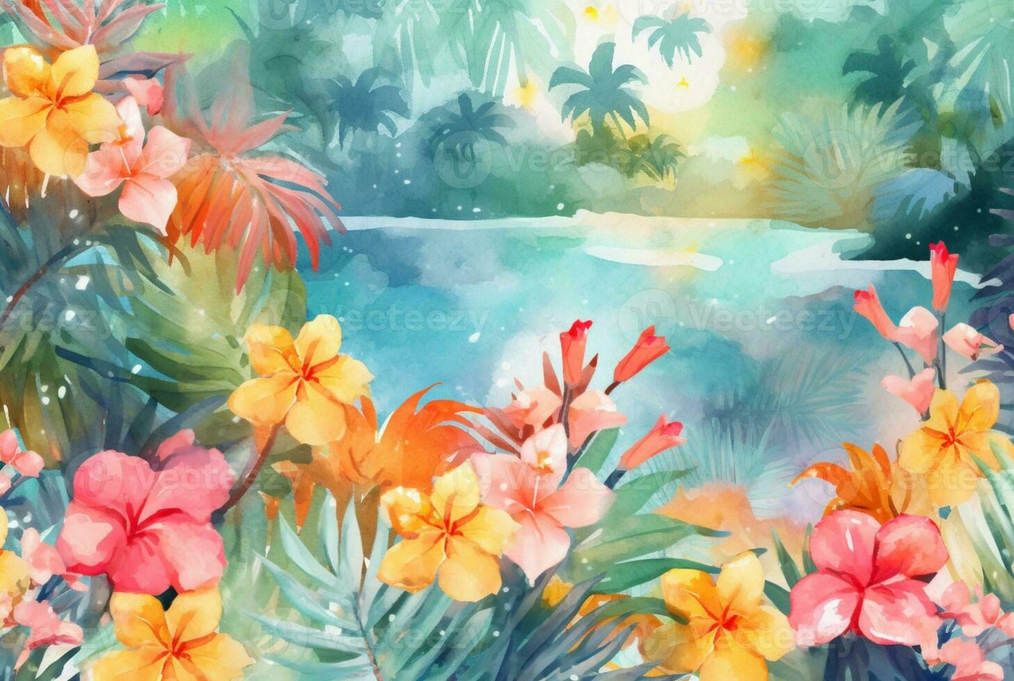 summer concept watercolor abstract background. generative ai photo