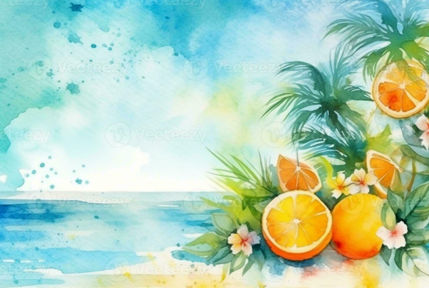 summer concept watercolor abstract background. generative ai photo